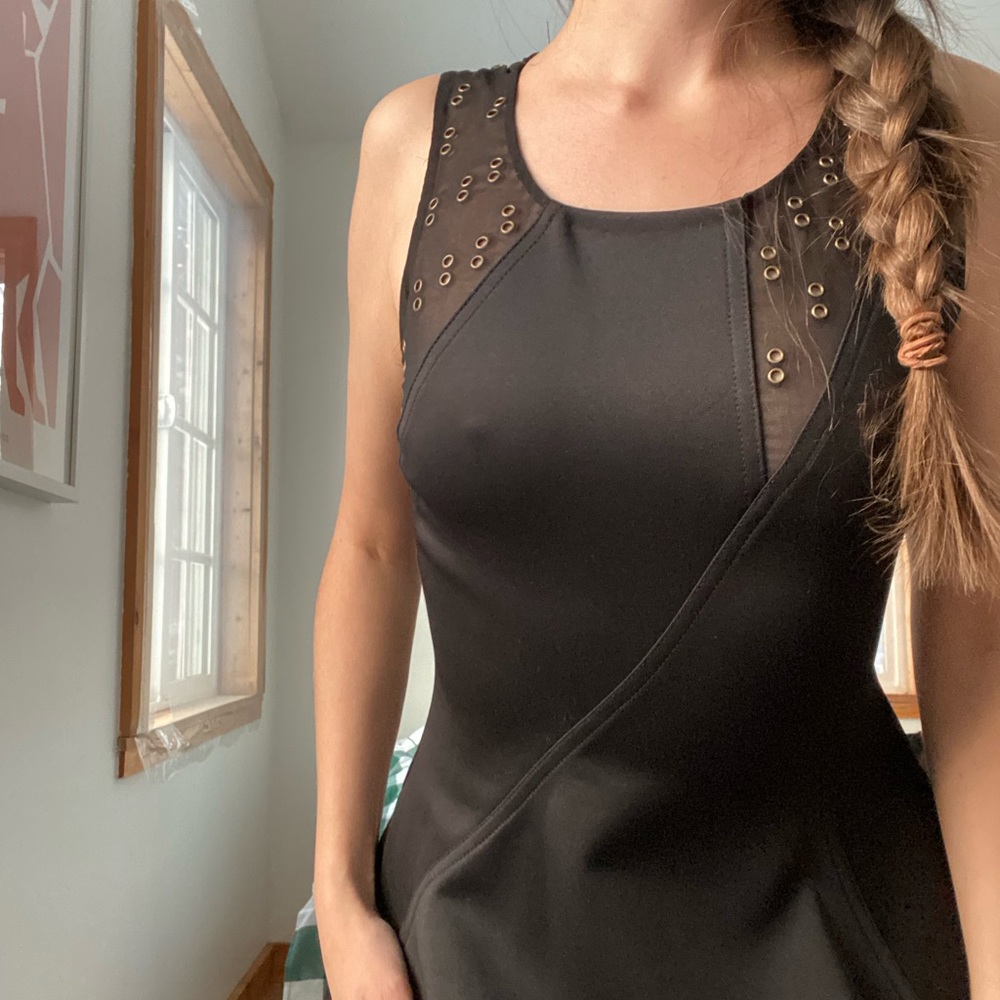 A Line Little Black Dress with Mesh Cutouts - Picture 2 of 5